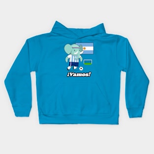 ⚽ Argentina Football, Cute Elephant Scores a Goal, Team Spirit Kids Hoodie